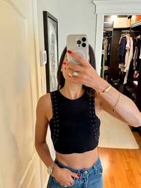 NWT BCBGMaxAzria Black Eyelet-Trim Crop Tank
